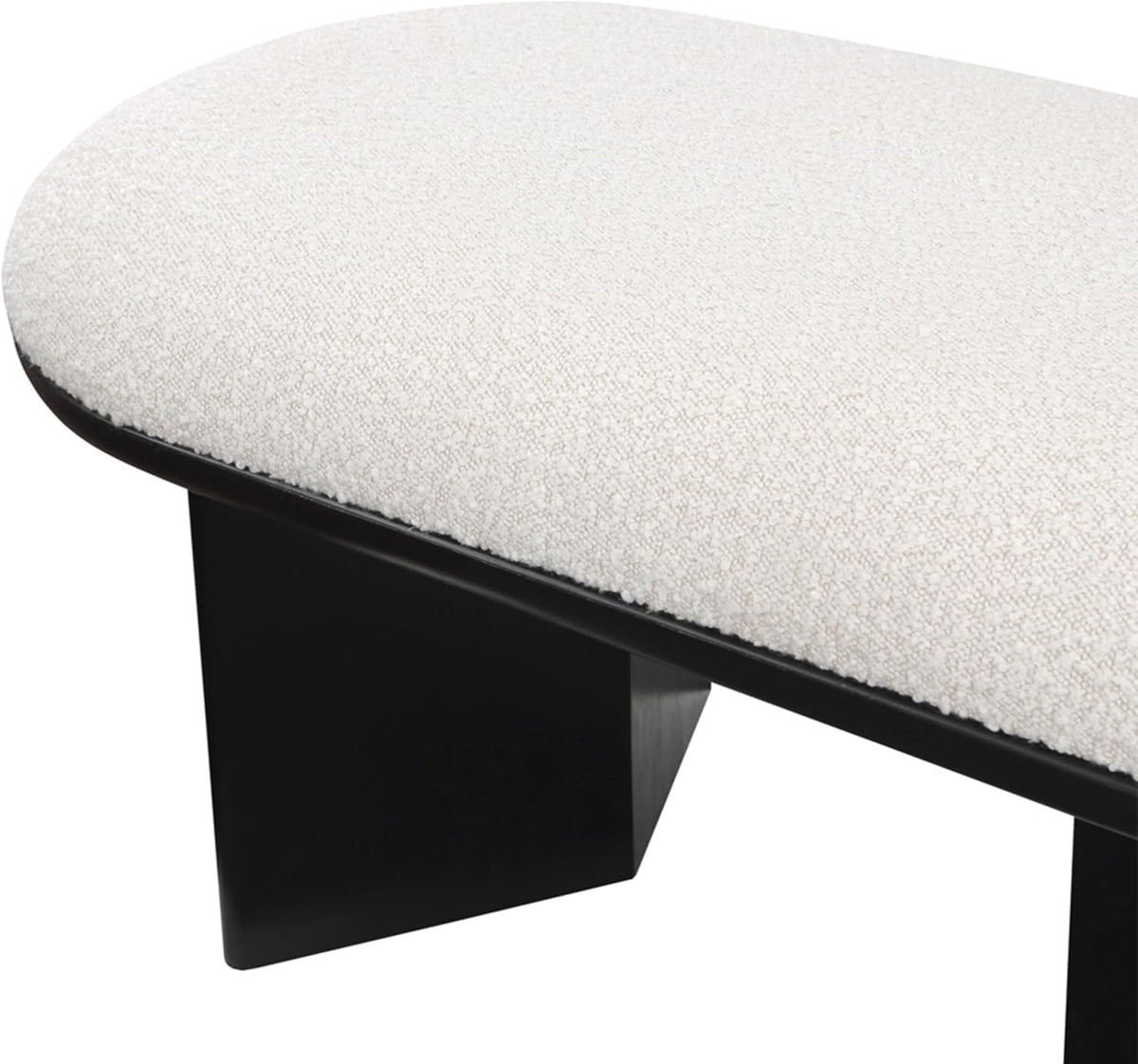 Meridian Furniture 22005Cream Wilshire Collection Art Deco Bench with Luxurious Cream Boucle Fabric and Rich Solid Wood with Black Finish, 57.5" W x 20" D x 18" H, Cream