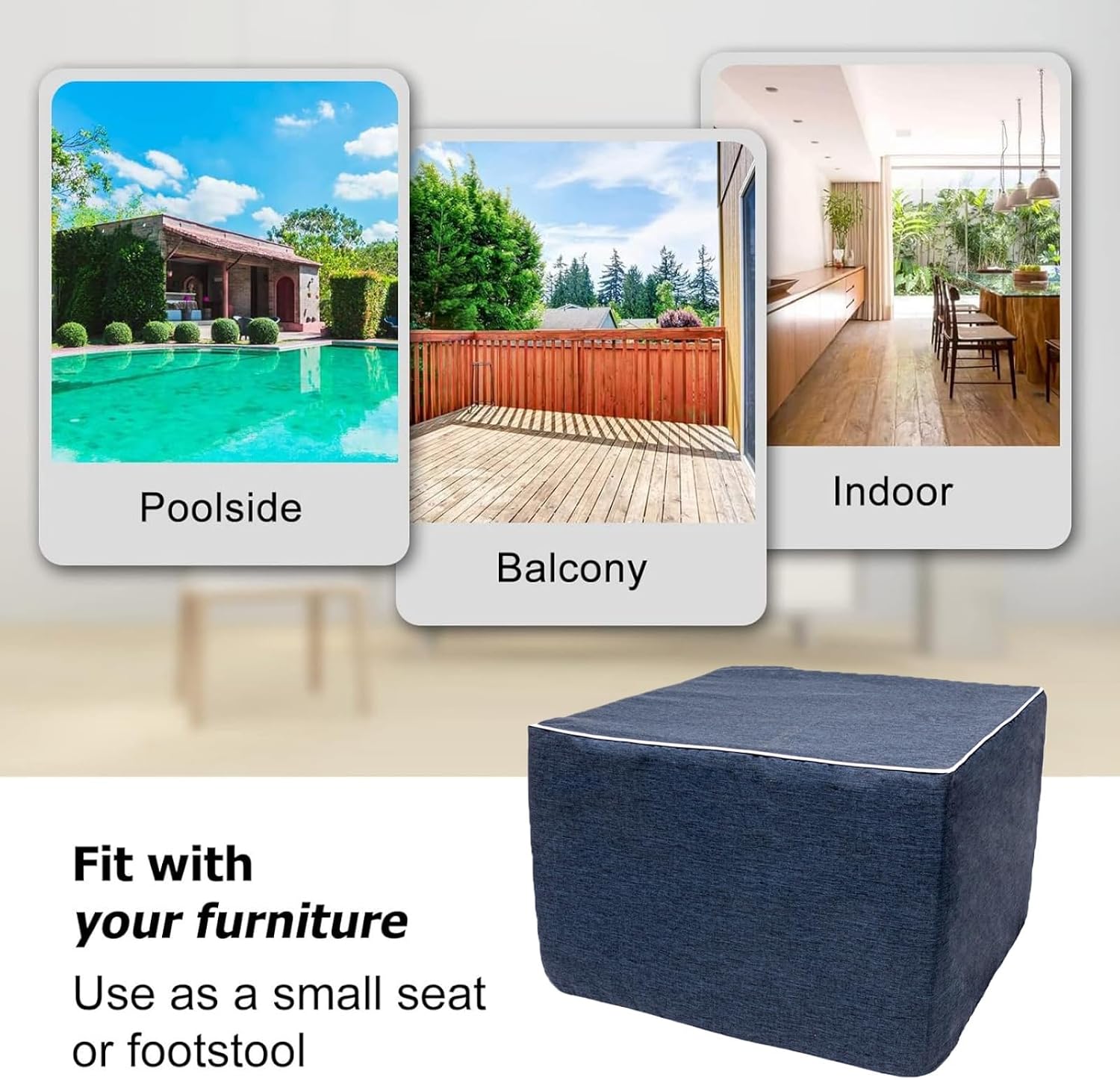 20x14 In Outdoor Square Ottoman – Lightweight Patio Ottoman Footrest with High-Density Foam Filler Perfect as Waterproof Footstool or Extra Seating for Decks, Gardens, or Poolside (Navy Blue)