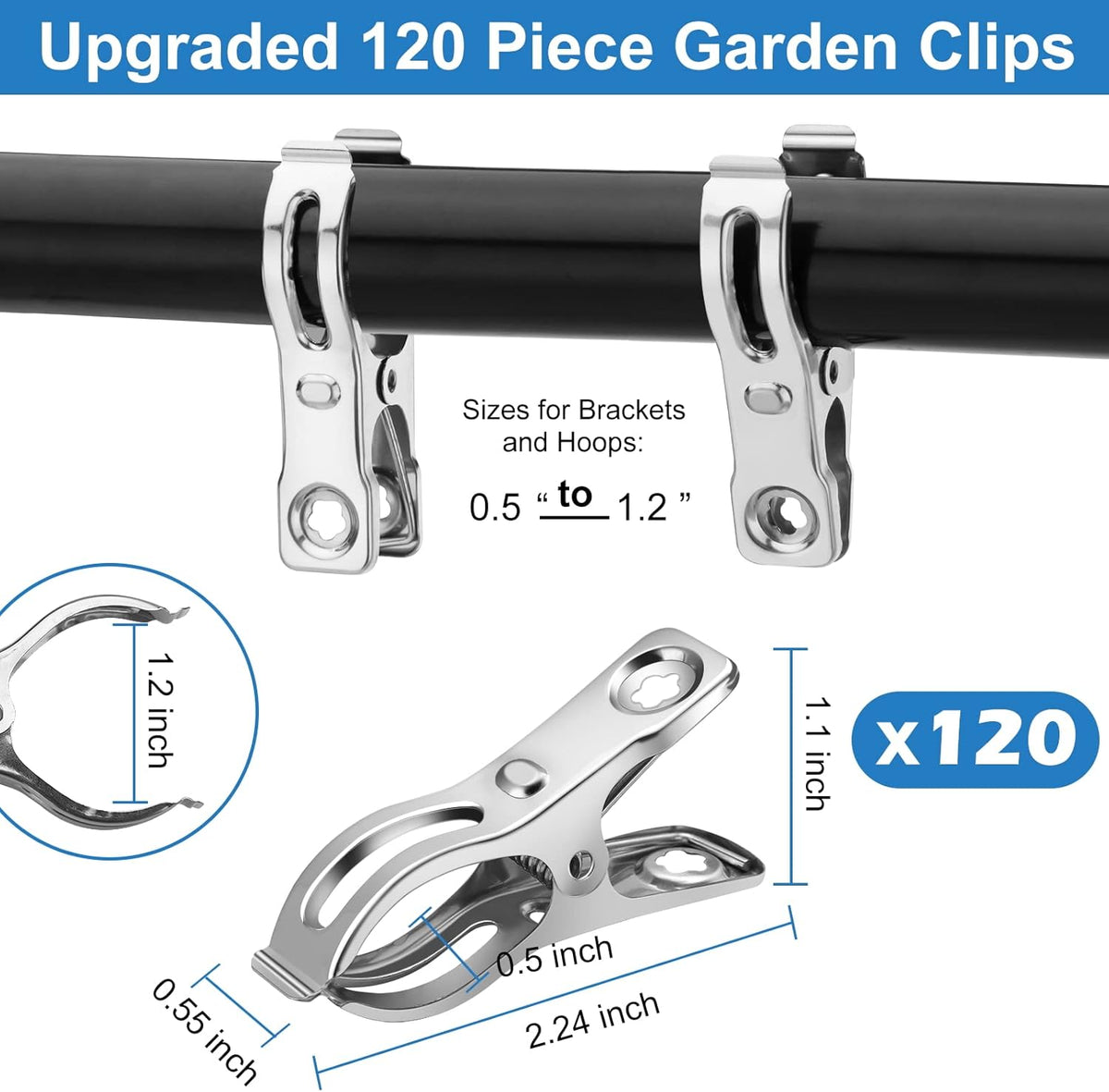 120 Pcs Greenhouse Clips, Garden Clips for Netting, Stainless Steel Greenhouse Clamps, Have a Strong Grip to Hold Down The Shade Cloth or Plant Cover on Garden Hoops or Greenhouse Hoops