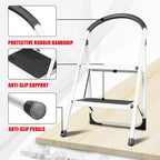 Big RED 2 Step Ladder: Ergonomic Folding Stool with Anti-Slip Pedal, Step Stool with Padded Handle for Kitchen, Household, Offices. 400 lb Capacity