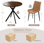 31.5" Round Dining Table and Chairs Set for 2, Small Dining Table Chairs Set Space-Saving, Small Dinette Sets for 2 for Kitchen Dining Room Apartment(Walnut Table + Brown Chairs)