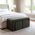 ROCITY Green Boucle Bedroom Bench Small Upholstered Entryway Bench Modern Sherpa Footstool Sofa Footrest Extra Seating for Living Room, End of Bed, Set of 3 Bench, 20+50 Inch Bench