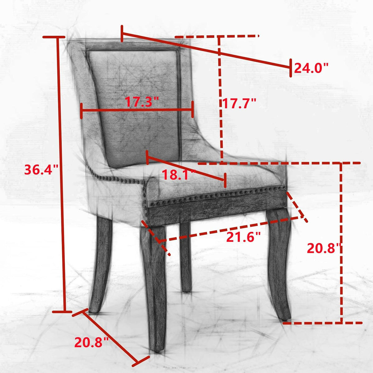 Ball & Cast Mid-Century Upholstered Dining Chairs Set of 2, Thickened Fabric Wingback Kitchen Chairs with Bronze Nail Head & Toned Solid Wood Legs, Blue