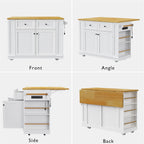 48" Kitchen Island with Drop Leaf, Power Outlet and Wheels | Drop Leaf Extension, Built-In Power Outlet, Rolling Wheels, 48 Inch Width, Kitchen Storage