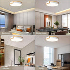 Dimmable LED Wood Flush Mount Ceiling Lights,Modern White 5CCT 2700K-6000K Lighting Fixtures,Round Ceiling Lamp for Kitchen Living Room Dining Room Bathroom Bedroom Entryway 15.8in