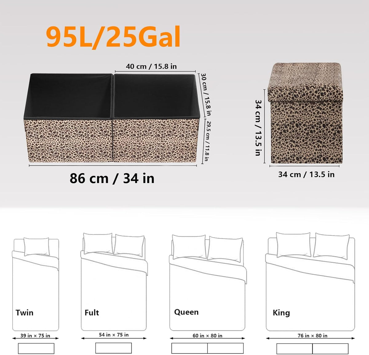 AmasSmile Footrest Ottoman Storage Bench,34" Velvet Folding Chest,Leopard | Large Ottoman with Storage,Thicker Foam Padded Seat,Livingroom,Dorm,Bedroom,Entryway,Easy to install,34 x 13 x 13in