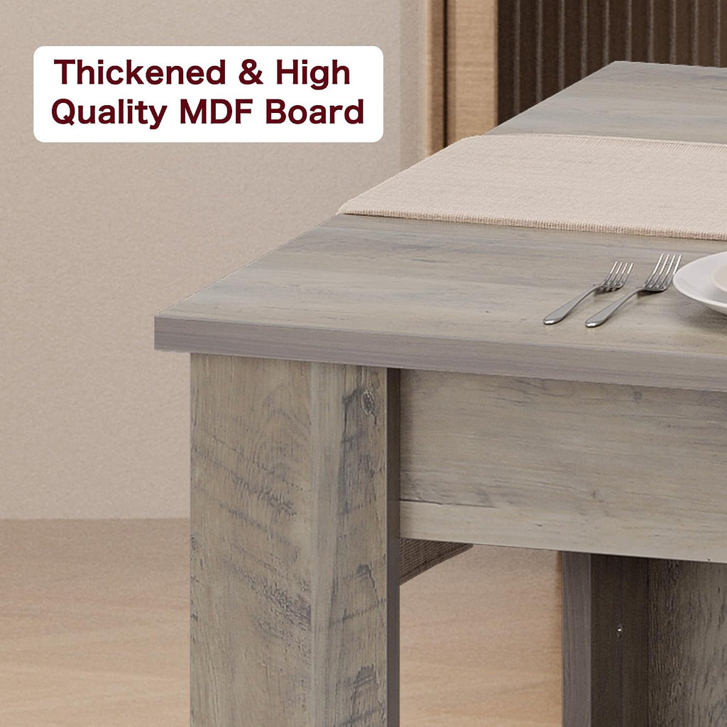 CABIHOME 63" Rectangular Dining Table for 4-6, Farmhouse Large Kitchen Table, Sturdy Frame, 4 Triangular Stable Legs, Thick Tabletop, Ideal for Apartment, Dining Room, Small Space, Retro Gray