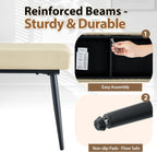 Modern Upholstered Dining Bench for 2-3, Leather Bench with High-Resilience Sponge Cushion, Reinforced Center Beam, Electroplated Arched Metal Legs, Entryway Bedroom Dining Room Bench, Beige