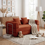 53.15'' Convertible Compressed Corduroy Folding Cloud Sofa Bed, Modern Pull Out Loveseat Sleeper in a Box, 4 in 1 Floor Mattress Futon Cloud Couch, No Assembly Needed, Orange, Pillows, Full