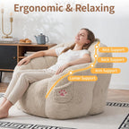 Vipbear Cat Paw Bean Bag Chair with Air-Cushion, Oversized Sofa Chair Khaki | 39", air-cushion filling, cat paw Pocket, carry handle, oversized firm support, ergonomic, plush faux fur, gaming, reading