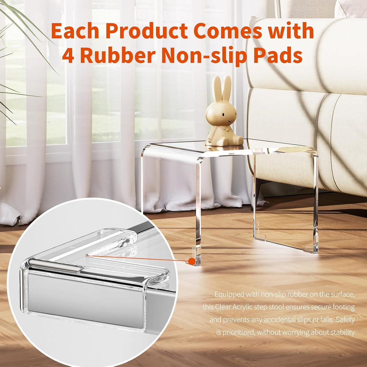 Acrylic Step Stool Small Stool, Clear Acrylic Foot Stool for Bathroom Bedroom Kitchen Holds Up to 250lbs Clear (with Non-Slip, 12.6'' x 9'' × 9.8'')