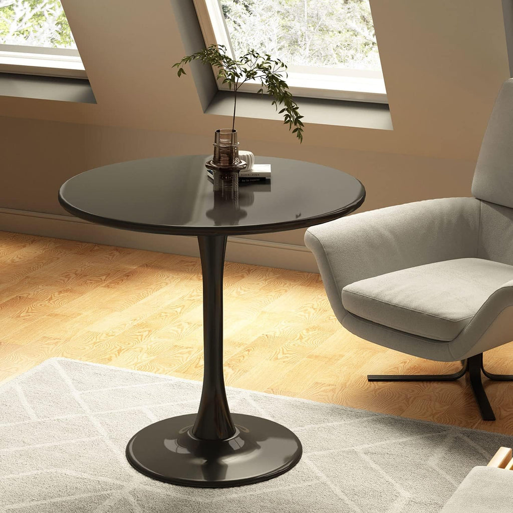 Round Dining Table 31.5" Circle Tulip Table with Wood Thickened Tabletop & Sturdy Metal Pedestal Mid Century Modern Leisure Bistro Kitchen Tables 4 People Small Places Living Room Cafe,Black