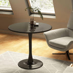 Round Dining Table 31.5" Circle Tulip Table with Wood Thickened Tabletop & Sturdy Metal Pedestal Mid Century Modern Leisure Bistro Kitchen Tables 4 People Small Places Living Room Cafe,Black