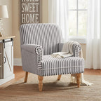 HUIMO Linen Fabric Accent Chair, Mid-Century Modern Upholstered Armchair with Solid Wood Legs, Comfy Reading Club Chair for Living Room Bedroom (1, Dark Grey and White Stripe)
