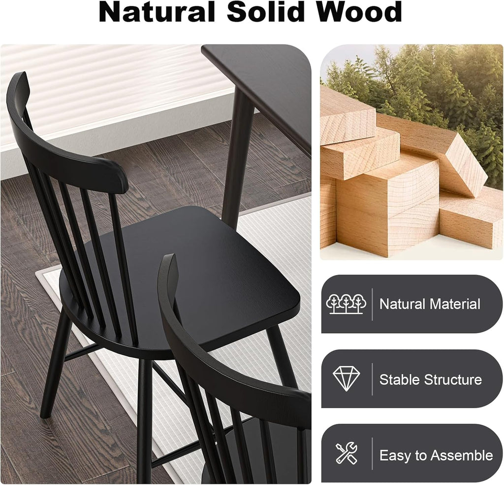 Dining Chairs Set of 4, Windsor Dining Chairs, Spindle Back Wooden Chair for Kitchen and Dining Room, Dining Room Chairs, Windsor Chairs Set (Black)