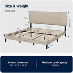 Avenco King Bed Frame, Upholstered Platform Bed Frame with Adjustable Headboard, Wood Slat Support, Easy Assembly, No Box Spring Needed, Beige