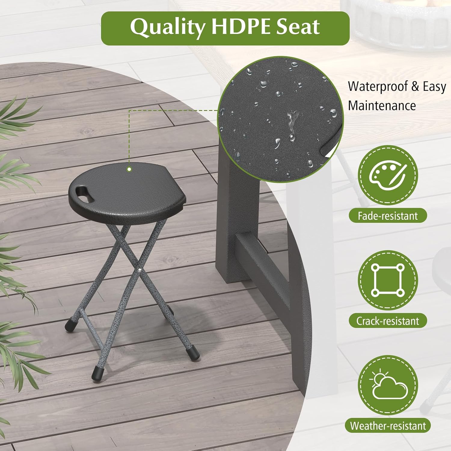 GYMAX Folding Stool, 18in Portable Collapsible Bar Stool with Handle & Steel Frame, 330lbs Sturdy Foldable Lightweight Metal Chair for Outdoor/Indoor Kitchen Home Bar, Assembly Free (Set of 1, 18inch)