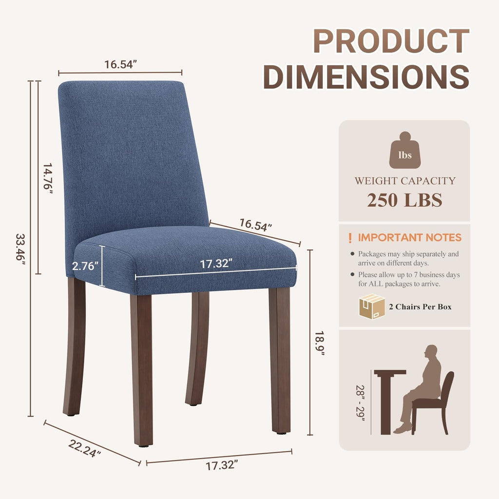Upholstered Dining Chairs Set of 4, Mid-Century Dining Room Chairs with Wooden Legs, Farmhouse Fabric Parsons Chairs for Small Space Restaurant & Cafe- Blue