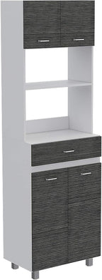 FM FURNITURE Auburn Microwave Pantry with 2 Cabinets, 2 Open Shelves, and Drawer, Smokey Oak/White