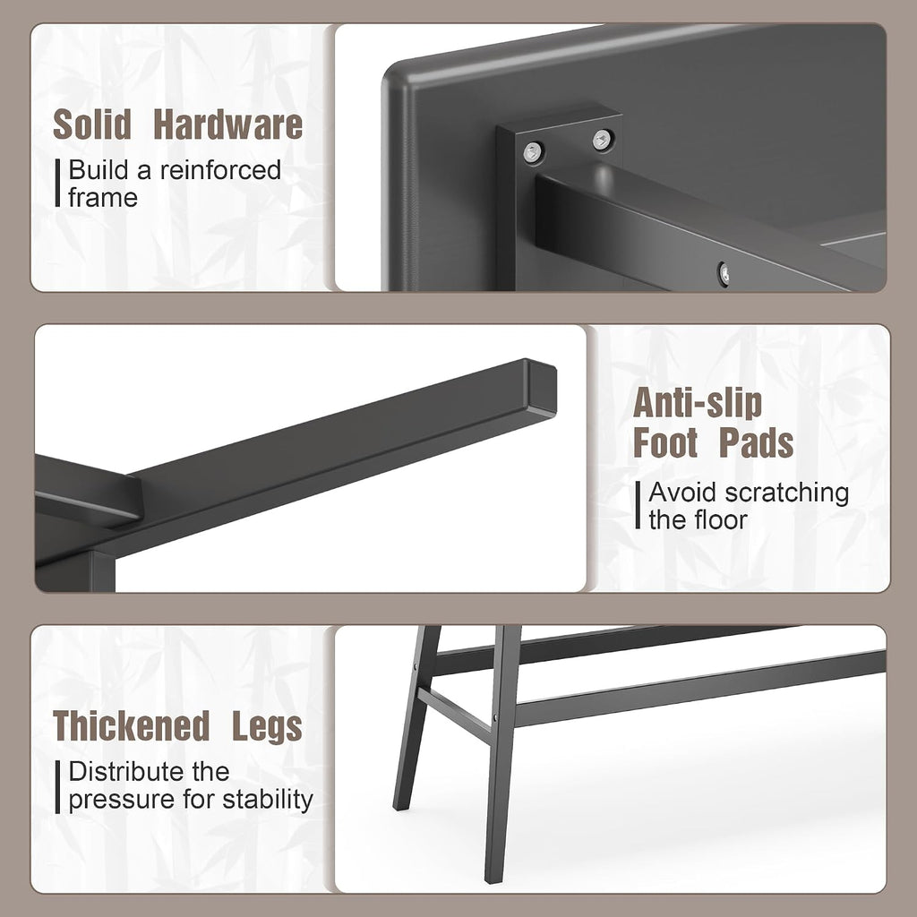 Wisuce Bamboo Dining Bench, Entryway Bench with Spindle Back (Black) | Bamboo & H-Shaped Support, Ergonomic Tilted Spindle Back, Multi-Scene Use, Easy Assembly & Maintenance