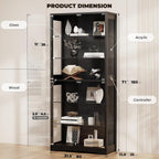 BROTTAR 71" Tall Display Cabinet with Glass Door and 3-Color Lights, Black