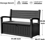 PatioZen 80 Gallon Outdoor Storage Bench Deck Box Waterproof Lockable,Outdoor Storage Furniture for Patio,Garden and Porch,Tools and Cushions（ Black Stripe）
