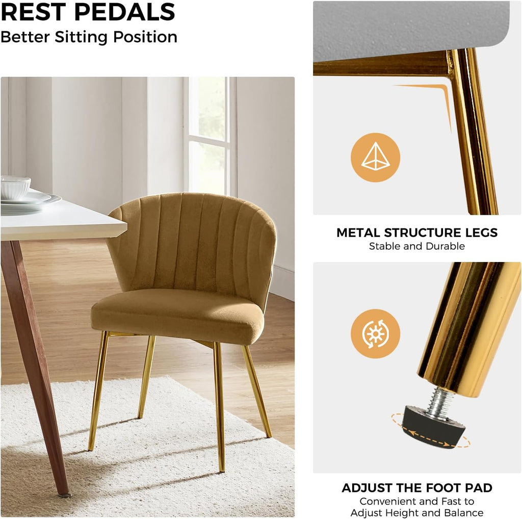 TINA'S HOME Velvet Dining Chairs Set of 2, Modern Upholstered Side Chair with Golden Legs, Small Cute Armless Accent Chair for Living Room, Kitchen, Bedroom, Beauty Room, Golden