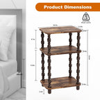 Retro End Table, 3-Tier Small Side Table, Narrow Couch Side Table for Small Spaces, Farmhouse End Table, Modern Accent Table, Skinny Bedside Table Nightstand for Bedroom, Living Room (Rustic Brown)