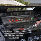 Premium Stainless Steel Outdoor Kitchen Island with Built-in Grill, Rotisserie, Wine Cooler, Granite Countertop and Storage