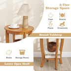 Giantex Round End Table Set of 2, Retro Nightstand with Storage Shelf & Solid Wood Legs, 24.5" Accent Side Table for Small Spaces, Wood Night Stand for Living Room Bedroom, Light Brown