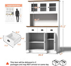 MU 71" Kitchen Pantry Cabinet with Charging Station, Tall Pantry Hutch with Drawers, Countertop & Microwave Shelf, Food Storage Cabinet for Dining Room & Coffee Bar, White
