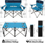 Oversized 4 Pcs Camping Chair Set with Table,Outdoor Folding Heavy Duty Lawn Chair,Cup Holder,Portable,Loveseat Chair Perfect for Family Hiking,Picnics and Beach Trips,Light Blue