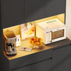 TEENFON Pantry Cabinet with Charging Station and LED Light, Kitchen Pantry Cabinet with Microwave Stand, Kitchen Storage Cabinets with Adjustable Shelves and Door Shelves for Dining Room, Black