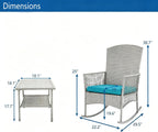 DECMICO Outdoor Rattan Wicker Rocking Chair, 3 Pieces Patio Conversation Furniture Bistro Sets with Side Table and Cushions for Porch Garden and Balcony