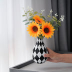 Black and White Decorative Vase for Home Decoration,Plaid Living Room Flower Vase Simple Modern Home Decoration Ornament Desktop Study Decorative Flower Arrangement