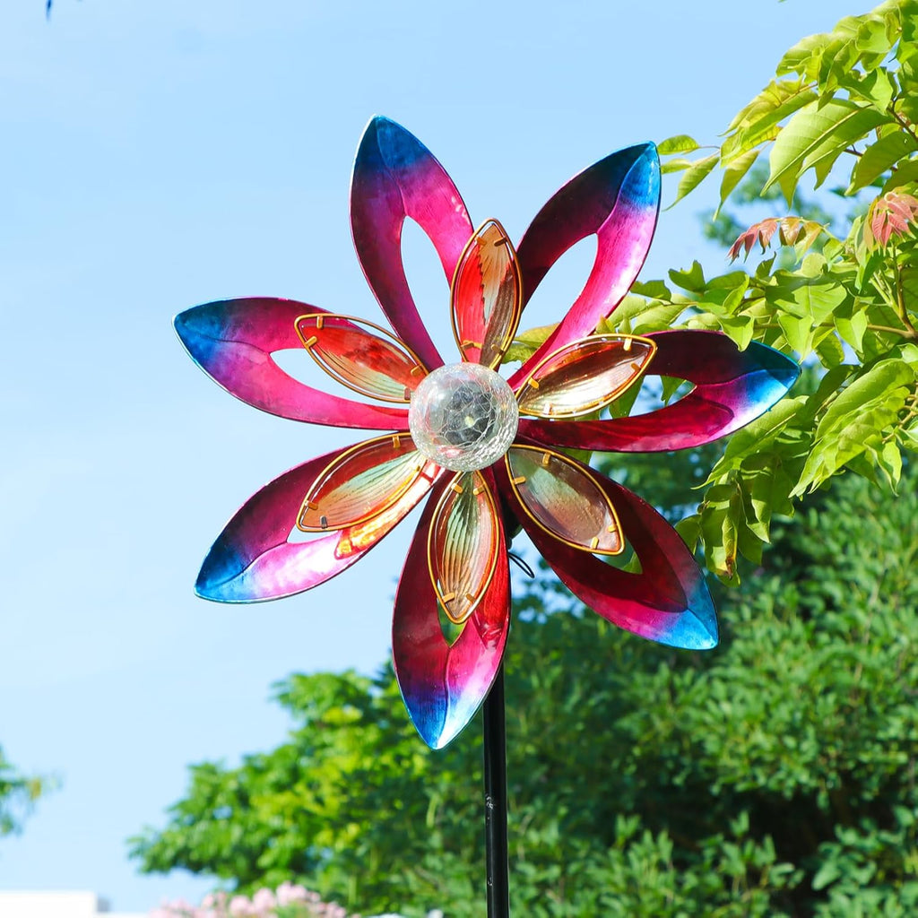MUMTOP Wind Spinner Outdoor Large, 62 Inch Metal LED Solar Wind Sculptures Windmill for Yard Art, Garden Decor