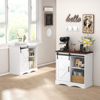 HOMFAMILIA 31.5" H Farmhouse Coffee Bar Cabinet w/Storage, White Kitchen Coffee Station with Sliding Barn Door, Rustic Buffet Cabinet with Adjustable Shelves, for Kitchen, Living Room, White