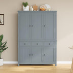 Harper & Bright Designs Kitchen Pantry Storage Cabinet with Door Shelves, Adjustable Shelves, Pull-Out Trays and Drawers, Freestanding Cupboard for Kitchen, Dining Room, Living Room,Grey