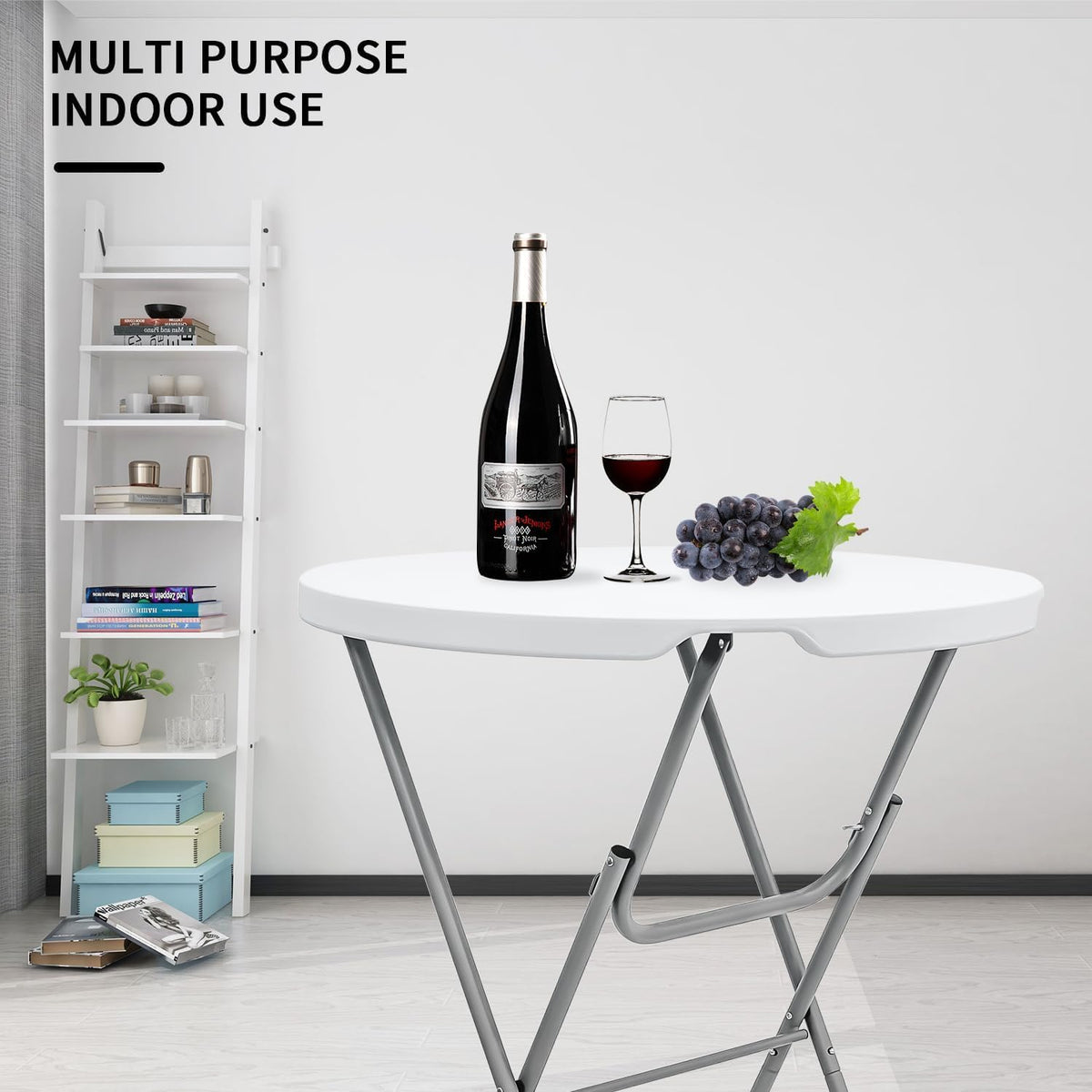 2 PCS - 31.5" L X 31.5" W X 43" H - Cocktail Table White High Top Folding Table, Portable Bar Height Folding Table Round with Detachable Gray Legs