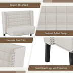 White Faux Leather Loveseat Settee, Modern Tufted Upholstered Bench with Back for Kitchen Dining Room Living Room, High Back Banquette Seating Sofa Couch with Wood Legs