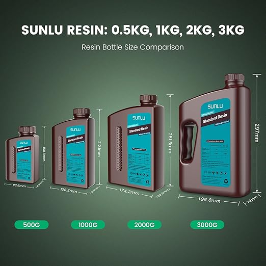 SUNLU 2000g Standard Resin for 3D Printer, Fast-Curing Photopolymer Resin for LCD/DLP/SLA Printers, 395-405nm UV, Low Shrinkage and High Precision, 2KG White