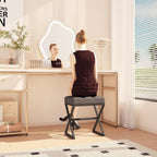 YMYNY Vanity Stool, Linen Footrest, Ottoman Bench with X-Shaped Metal Legs, Makeup Dressing Stool for Vanity, Living Room, Bedroom, Entryway, Hallways 15.74" D×11.81" W×18.11" H Grey UHBD033G