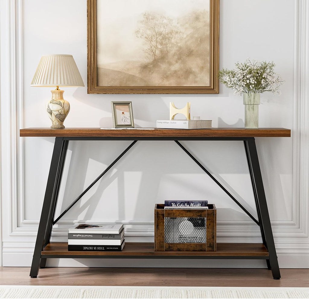 GAZHOME Console Table with Storage Shelf - Industrial Style Sofa Table Behind Couch for Living Room & Entryway, Rustic Brown,53.1 Inch