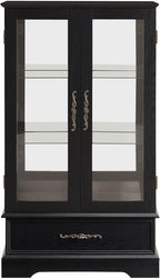 47" Lighted Glass Accent Curio Cabinet, 3-Tier Antique Storage Cage with Adjustable Shelves & Drawer, Acrylic Mirrored Pane, Light Blub Included, Small China Cabinet for Living Room/Kitchen (Black)