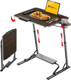 FoldWise Upgraded Folding TV Tray Table, Sturdy Couch & Dinner Laptop Table | Adjustable Height & Angle Portable Desk for Eating, Work & Recliner; Includes Footrest, Cup Holder, iPad Holder, Edge Stopper
