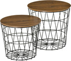 Nesting Tables Set of 2 with Storage, Round Accent Side Tables for Living Room and Bedroom