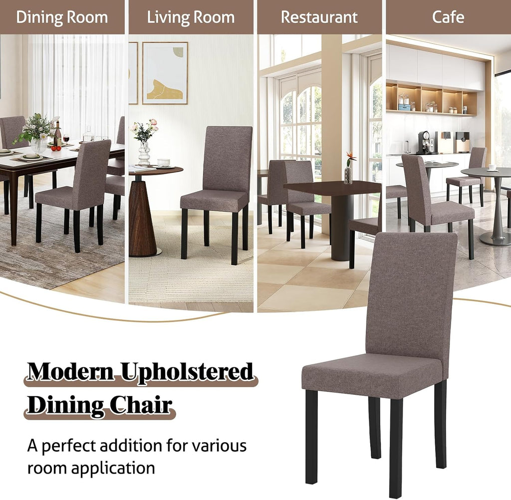 GOFLAME Upholstered Dining Chairs Set of 4, Fabric Kitchen Chairs with Padded Seat, Tilt Backrest, Rubber Wood Legs, Armless Side Chairs for Dining Room, Living Room, Restaurant, Brown