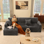 GOSUHI 113" L-Shaped Cloud Couch, Modular Sectional, Deep Seats, Grey | Pocket Spring Cushions, Oversized 3-Seater, Left Facing Chaise, Corduroy Upholstery Couches for Living Room