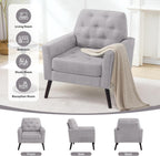 Accent Chair Set of 2, Mid Century Modern Living Room Chairs, Upholstered Armchair with Tufted Back & Wood Legs, Single Sofa Reading Side Chair for Bedroom Office Waiting Room, Light Grey