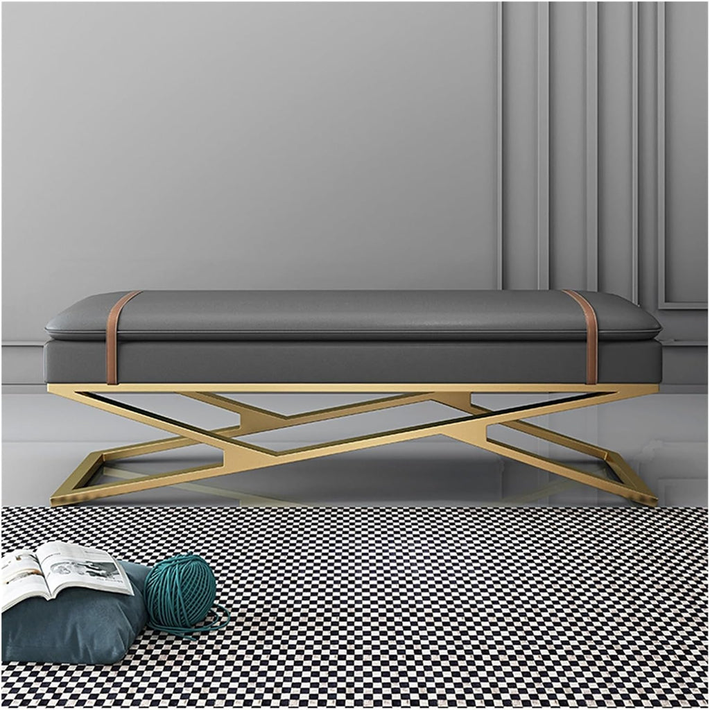 Modern Modern Entryway Bench Leather Upholstered Dining with Metal Base, Padded Seat Accent Foot for Bedroom End of Bed/Living Room Entryway(Dark Grey)